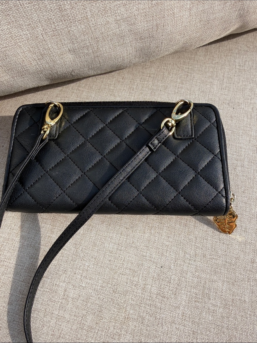 Betsey Johnson Black, Cream & Red Quilted Heart Crossbody Wallet - Picture 4 of 8